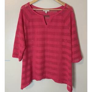 Dana Buchman Pink Open Knit Tunic Top Large Lightweight Boho Spring